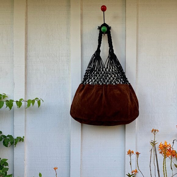Bohemian suede hand knotted macrame shoulder bag - Picture 1 of 7
